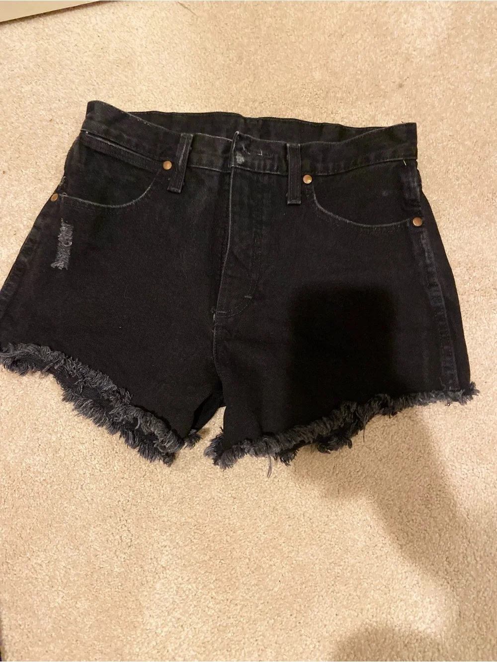 Wrangler Black Frayed Hem Denim Cutoff Shorts sz 27/4 Western, Festival, - Picture 1 of 5